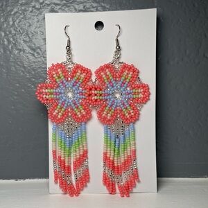 Huichol Beaded Flower Earrings